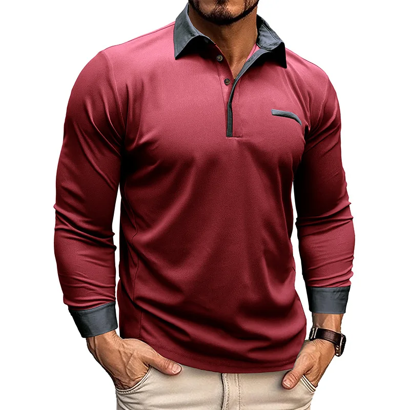 2024 Spring Autumn Men Long Sleeve Polo Shirt Zipper Pocket Lapel Men Casual Sports Long Sleeve Top Men Patchwork Top Tees image 5