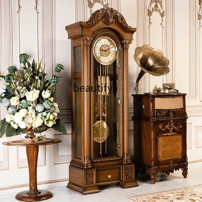 Y Helmler movement floor clock European villa vertical living room clock, retro American classical pendulum clock