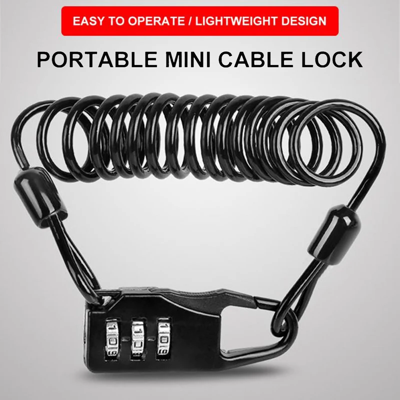 Anti-theft Cable Motorcycle Digital Password Lock Durable Steel Wire Portable Motorcycle Helmet Locks Mini Safety Chain Padlock