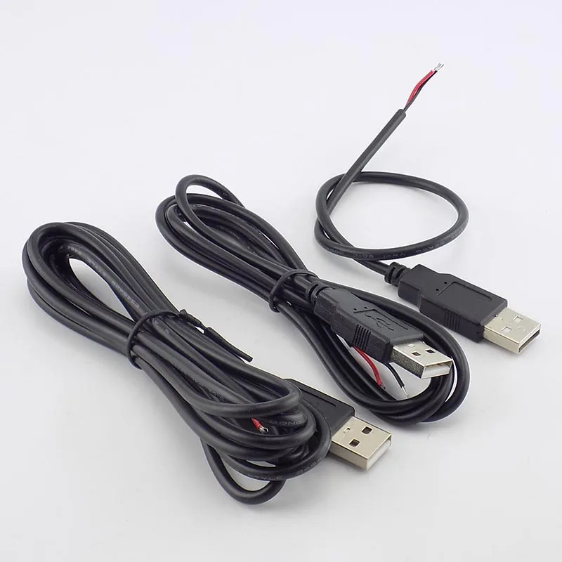 0.3/1/2M DC 5V USB 2.0 Type A Male 2 Pin Cable Power Supply Adapter Charge for Smart Devices DIY Connector Wire D5