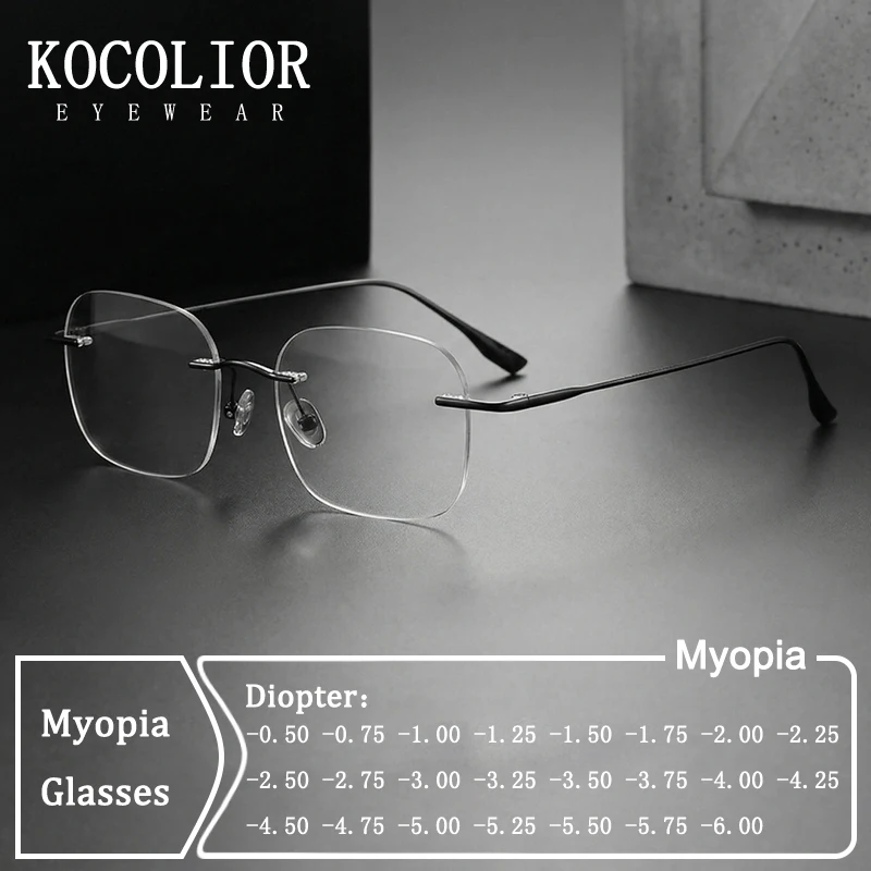 

New Business Square Large Frameless Short Sight Astigmatism Glasses Custom Prescription Photochromic Anti Blue Light Men Eyewear