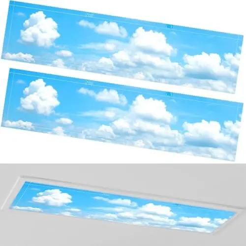 

2 шт. магнитных накладок на потолочные светильники 1x4 фута с 8 магнитами для дома, офиса, школы - дизайн «Облако»