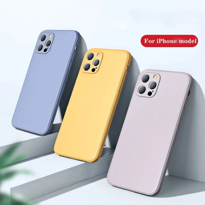 Fashion Straight Edge Liquid Silicone Case For iPhone 15 14 13 12 11 Pro mini Original Case XR X XS MAX 7 8 Plus SE 2020 Cover