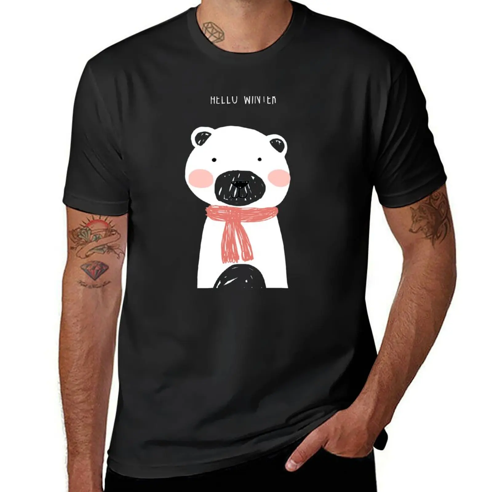 Hello winter- Mr. Bear T-shirt graphics korean fashion men clothing