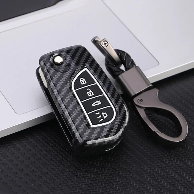 

Flip 2 3 4 Button Carbon Car Key Case Cover For Toyota Camry 2022 2021 Corolla Key Cover Car Accessories Keychain Keyring Holder