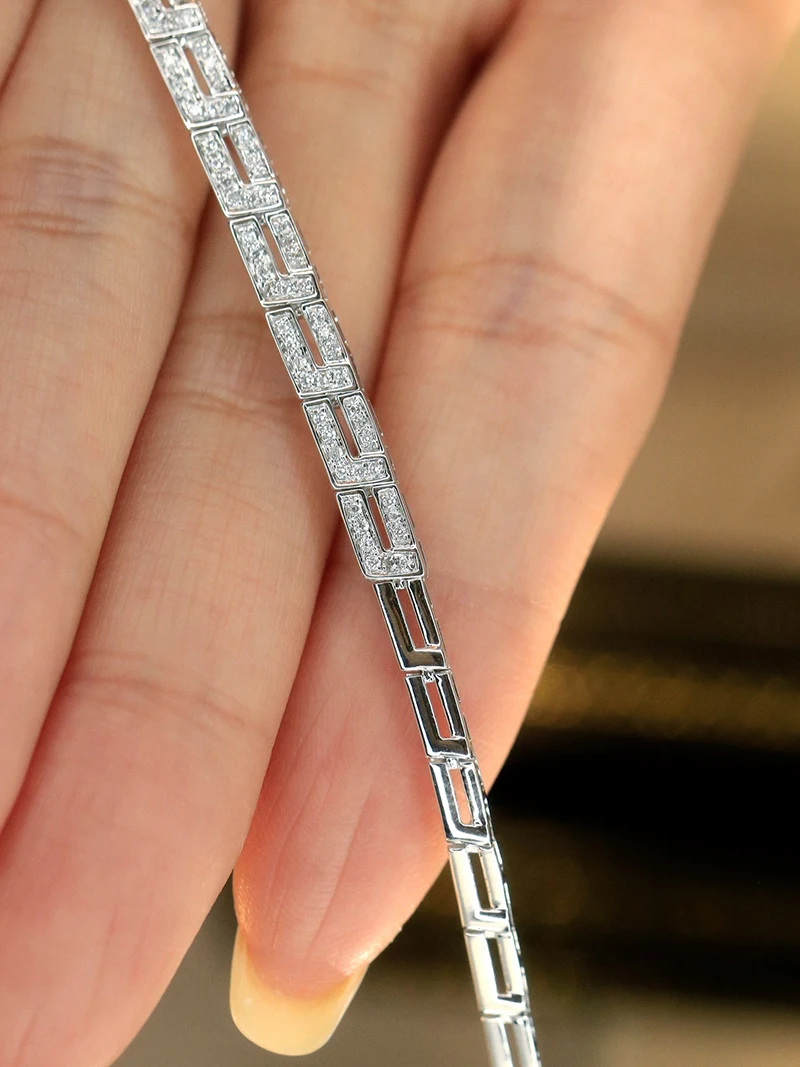 LUOWEND 100% 18K White Gold Necklace Luxury Design 2.30carat Real Natural Diamond Necklace for Women High Party Jewelry