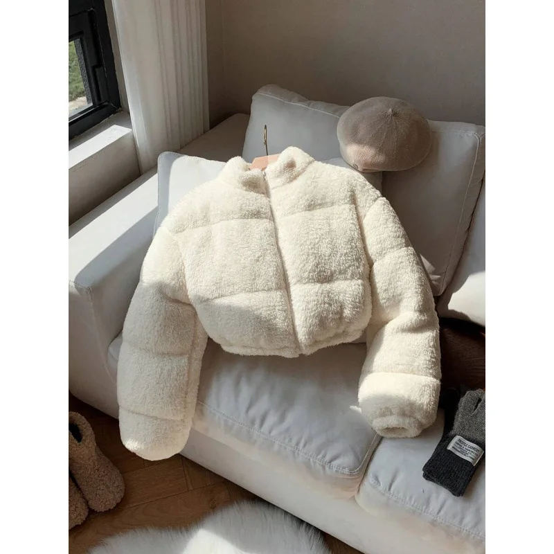 

Women's Short Fleece Cotton Jacket High Waist Style Spring Season Fashionable Casual Coat without Brand Registration