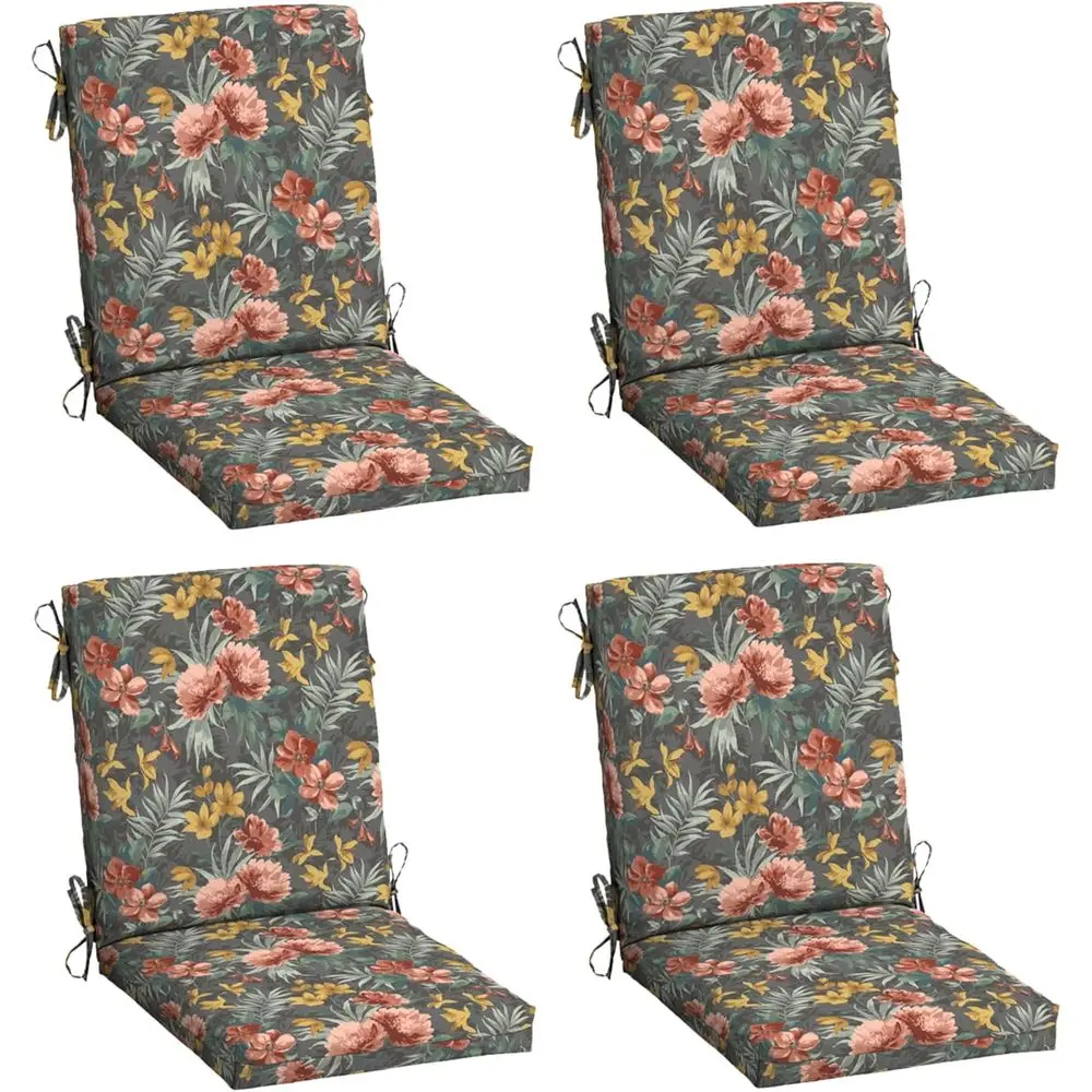 

4-Pack Outdoor Patio Dining Chair Cushions, 20x44, Waterproof Seat Pads, Fade-Resistant, Phoebe Grey Floral