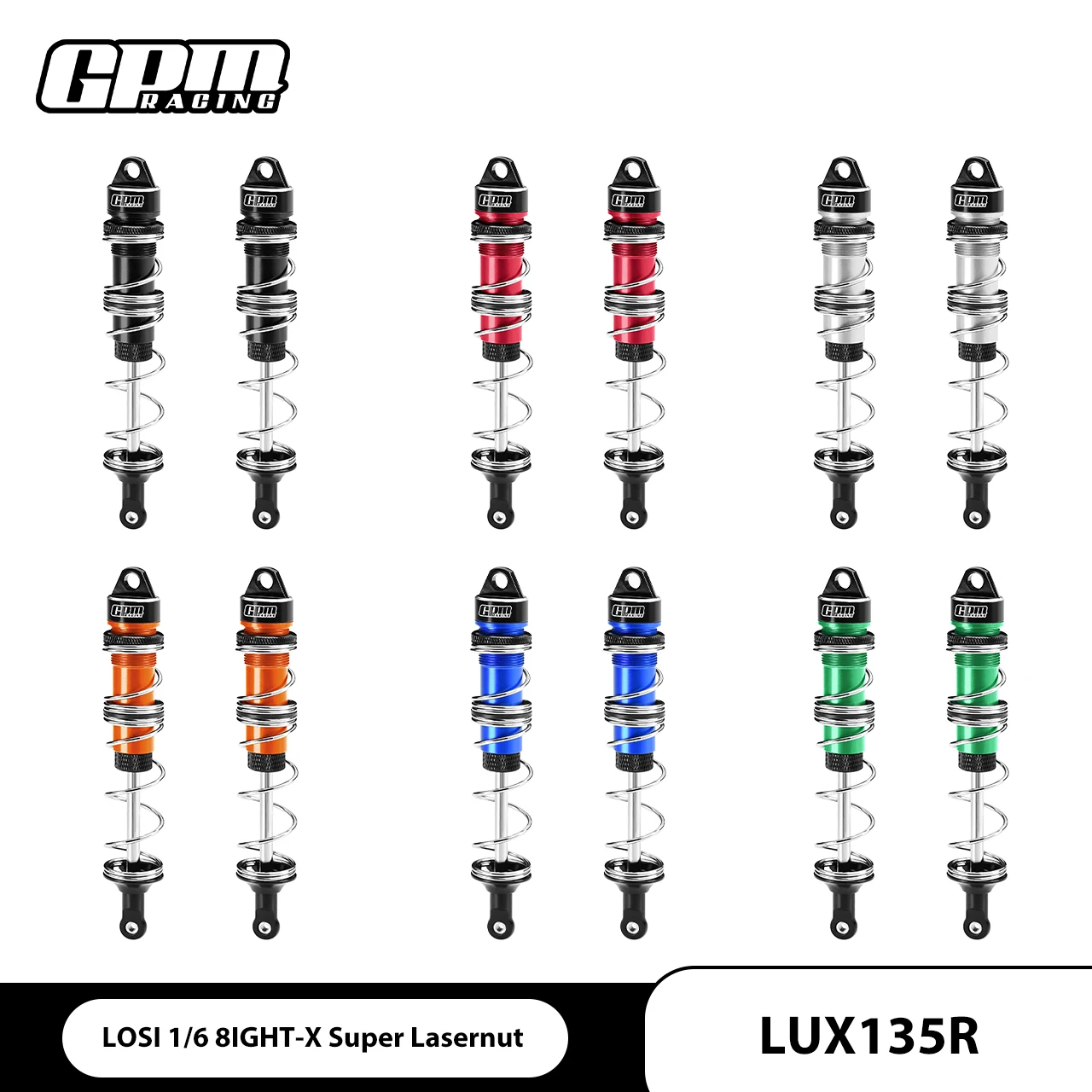 

GPM Alloy Rear Double Section Spring Dampers 135MM For LOSI 1/6 8IGHT-X Super Lasernu