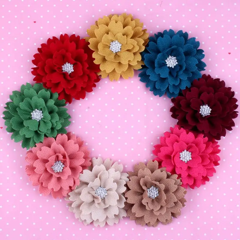 10pcs 3.6" Artificial Headband Flowers Fabric Hair Flowers With Rhinestone Button Lace trim patch applique lace fabric Wedding