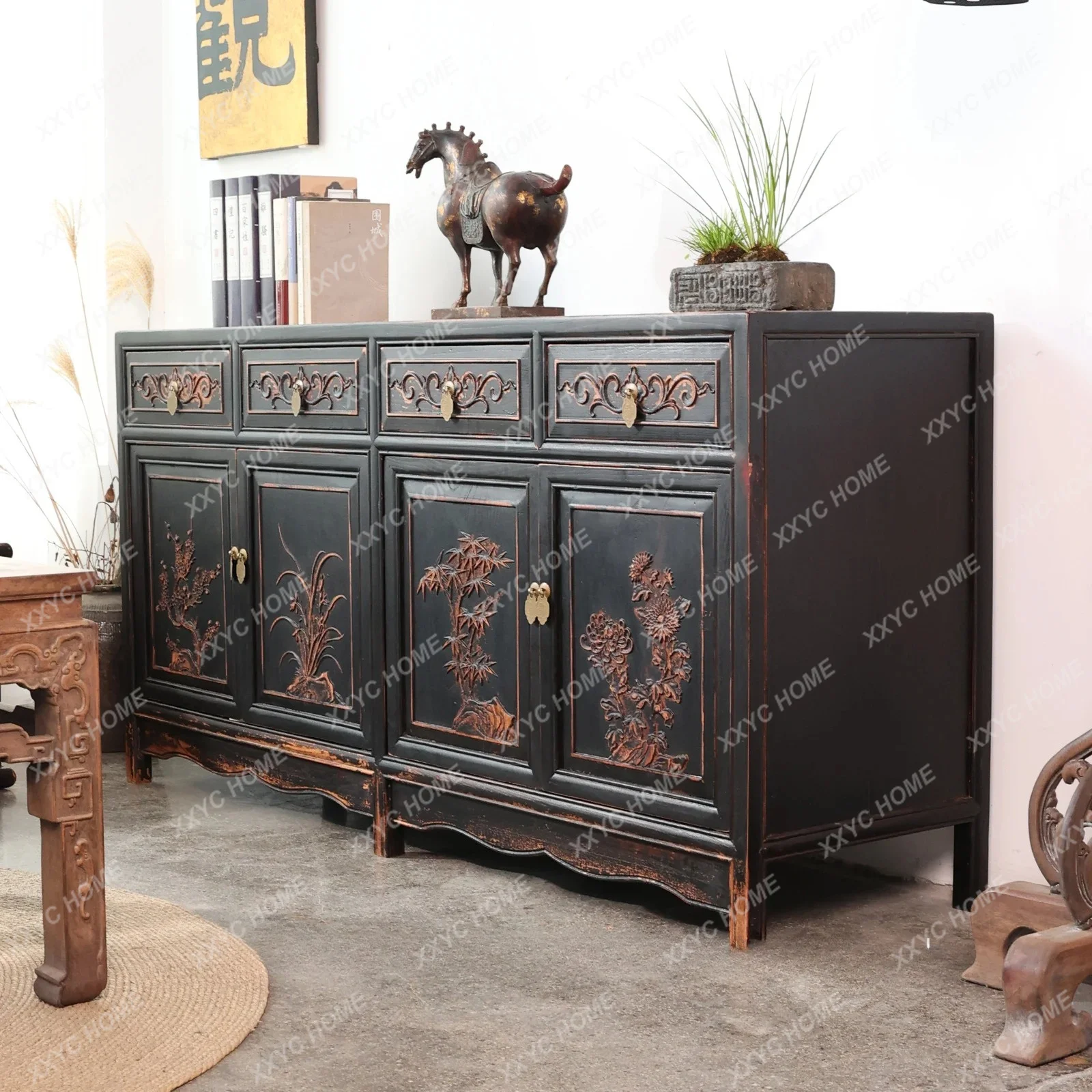 

Storage cabinet Long dining side B & B hotel Living room Entrance entrance Solid wood Chinese style Ming and Qing classical