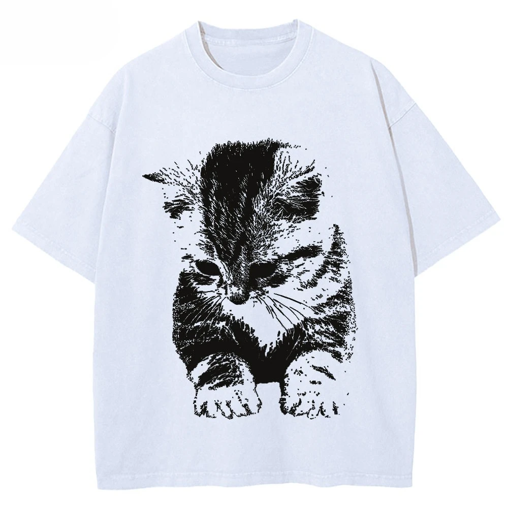 El Gato Sad Kitten Funny Meme Sad Crying Munchkin Cat Trendy T-shirt for Men Women Cotton T Shirts Short Sleeve Tops Casual Top