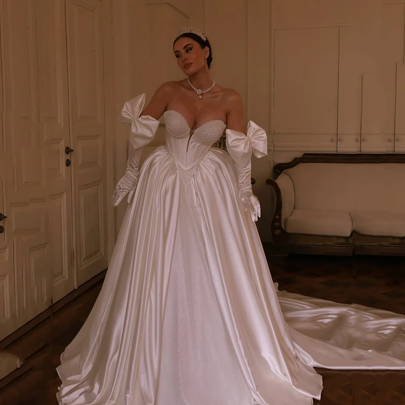 

Eightree Princess A-Line Wedding Dresses Sweetheart Pearls Bow Evening Wedding Ball Gowns Women Bridal Prom Dress Customized