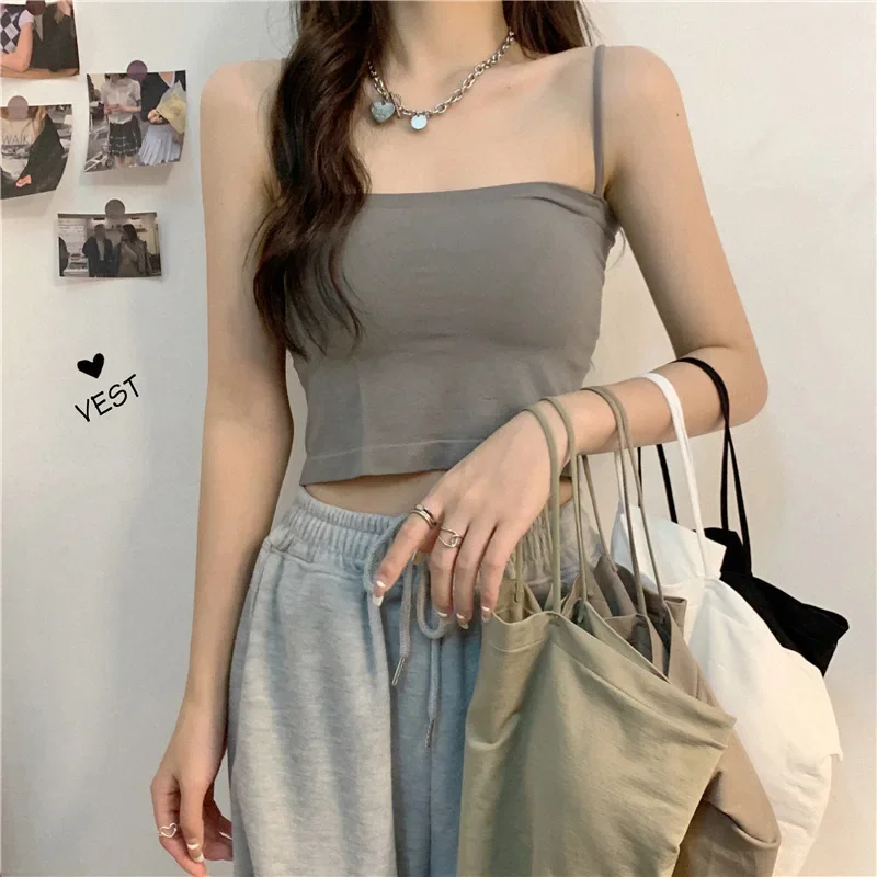 

Internet celebrity solid color suspender vest women wear top with chest pad integrated anti-sagging inner bungee underwear