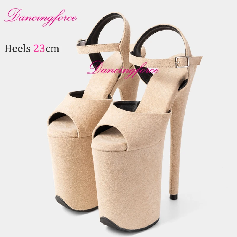 Sexy 9 Inches 23CM Faux Suede Exotic Platform Pole Dance Shoes Women Sexy Stage Show Stripper High Heels Sandals