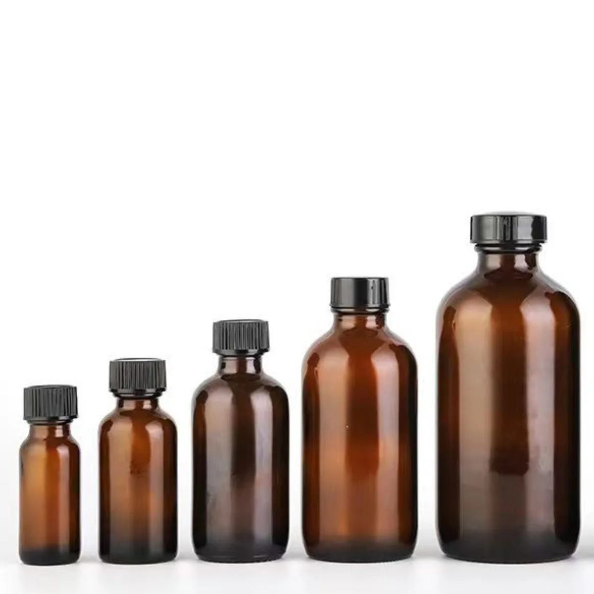 AMBER Dram Glass Bottle, Tampas de rosca com tampas herméticas do Cone Liner, 15ml 30ml 60ml 120ml 230ml