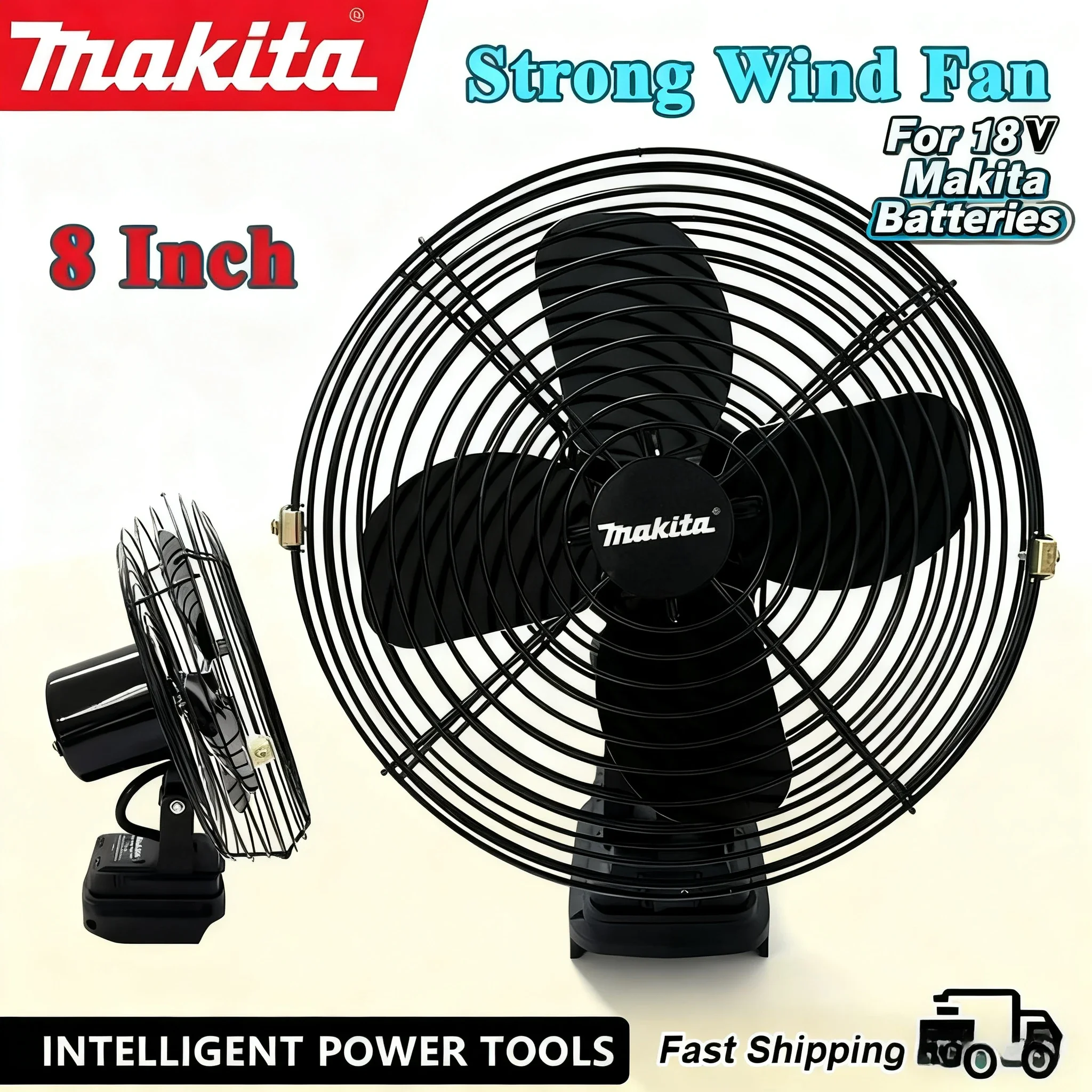 

Makita 8 Inches Portable Camping Fan Wireless Outdoor Fishing Desktop Metal Fan Strong Wind Fan Fit Makita 18V 20V Battery