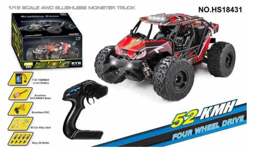 

HS 18431 18432 Remote Control Car Brushless 1:18 Scale 4WD 52km/h RC Car With LED Light Off-Road Truck Toys Gifts For Boys