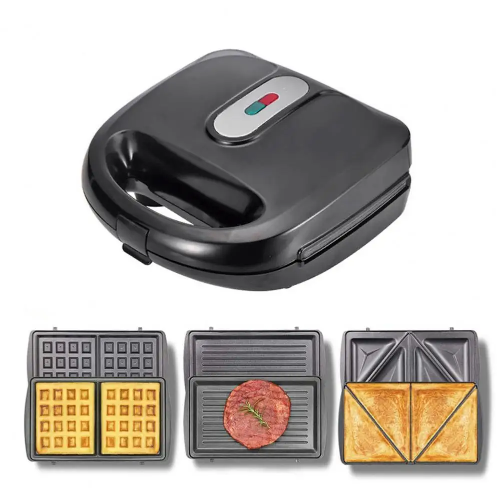 US Plug 3 in 1 Waffle Sandwich Maker with Removable Plates 750W Heating System Non-stick Electric Panini Press Set