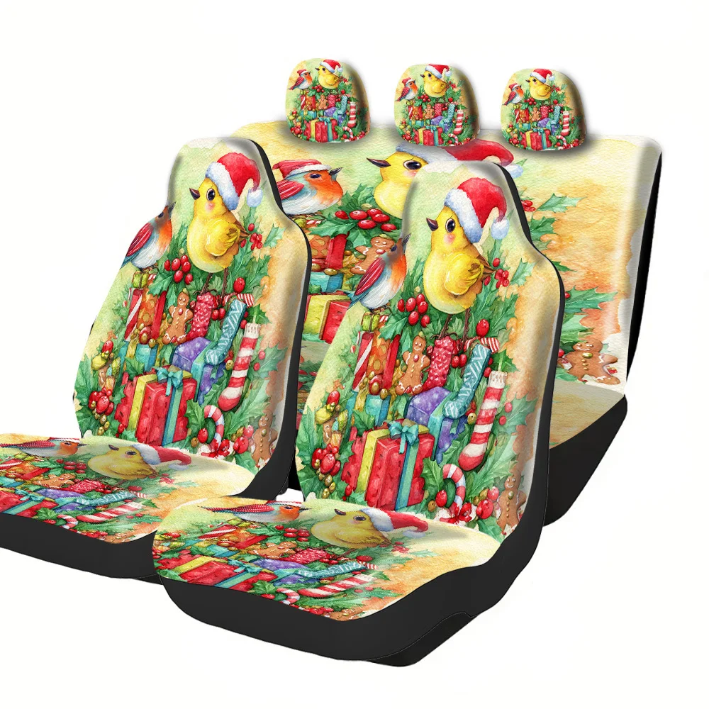 2-5 Seat Set Car Seat Covers Breathable Universal Polyester With Bird Print Easy Install For Truck SUV Off-Road Car Festive Hall