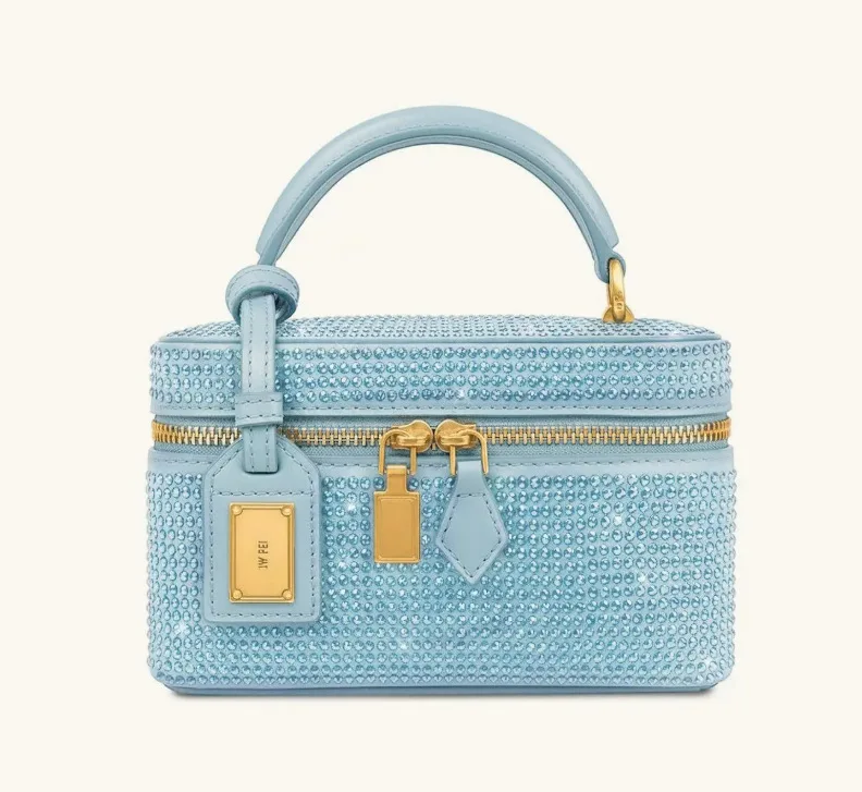 JW PEI Luxury Rhinestone Vanity Box Bag, Sparkling Crystal Clutch, Mini Crossbody Bag for Women, Evening Party Handbag