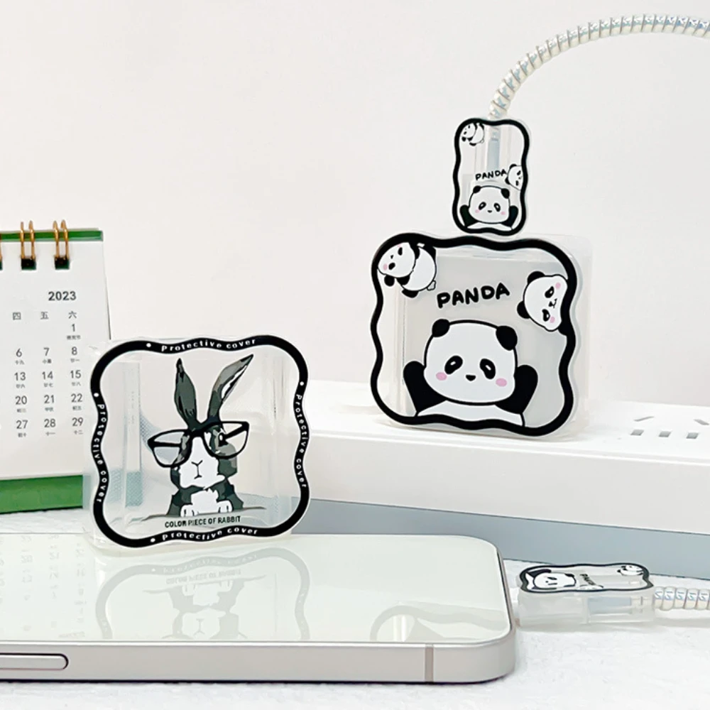 5pcs Cute 3D Panda Rabbit Cable Protector for IPhone / IPad 18W/20W Charger Case Phone Wire Cord Organizers