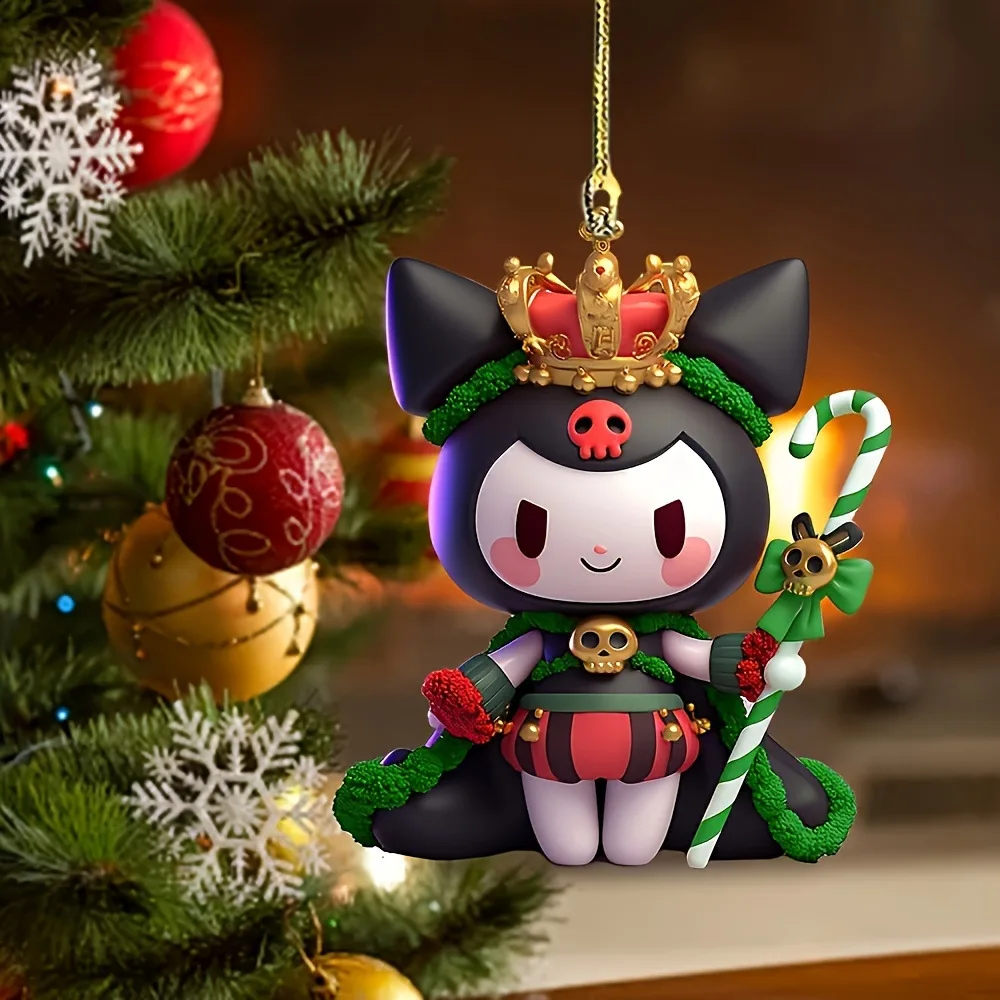 Sanrio anime personagem pingente olá kitty kuromi 2d carro chaveiro acrílico pingente brinquedo das crianças decoração da árvore de natal presente