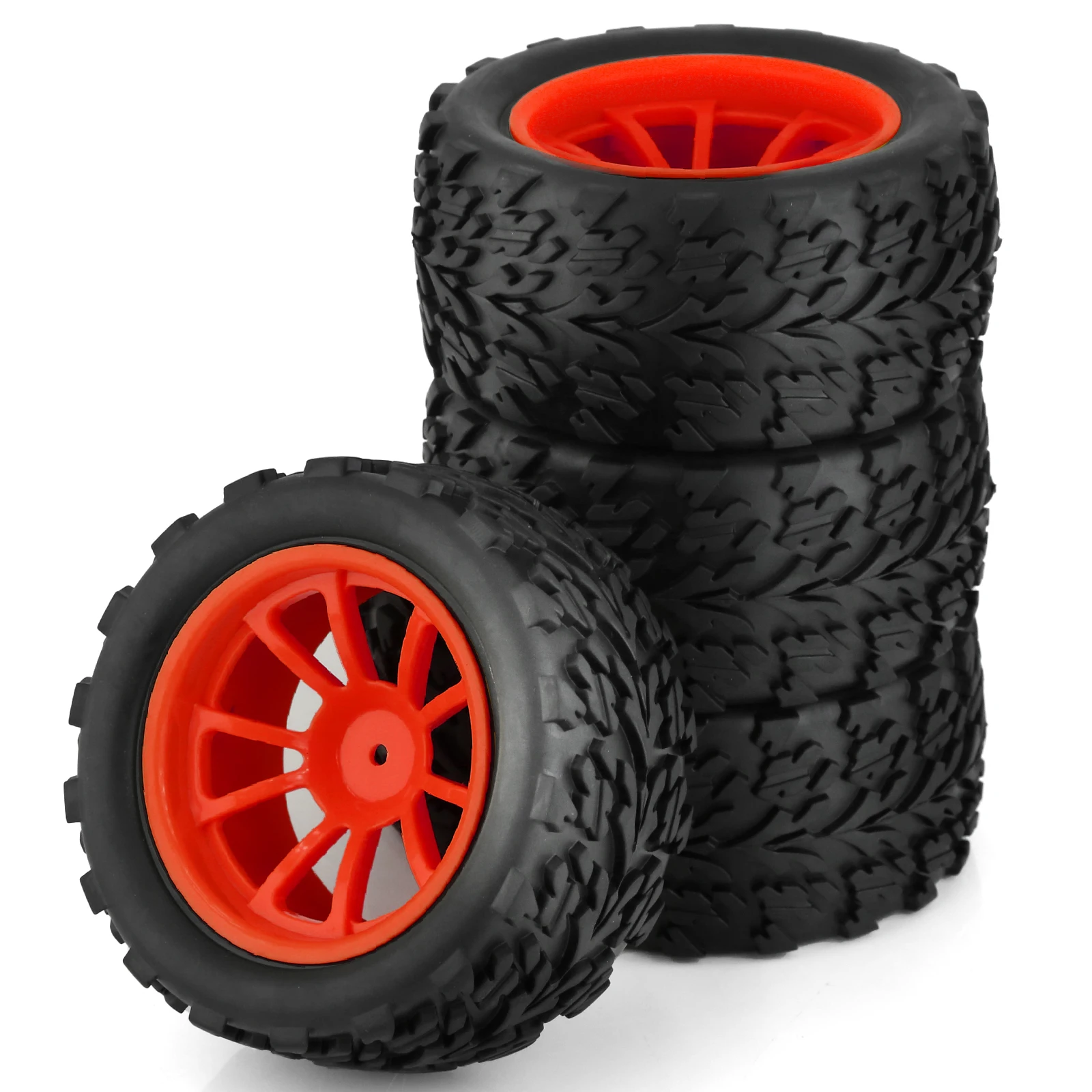 4pcs 125mm Rubber 1/10 RC Monster Truck Tires and Wheel Rims 12mm Hex With Nylon 4mm Lock Nuts For Trxs Himoto HSP HPI Redcat