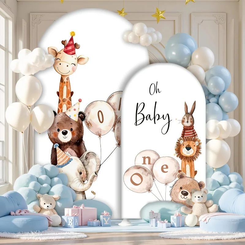 Mocsicka Safari Baby Shower Party Arch Cover Backdrop Watercolor Jungle Animals Chiara Wall Background Kids 1st Birthday Photo