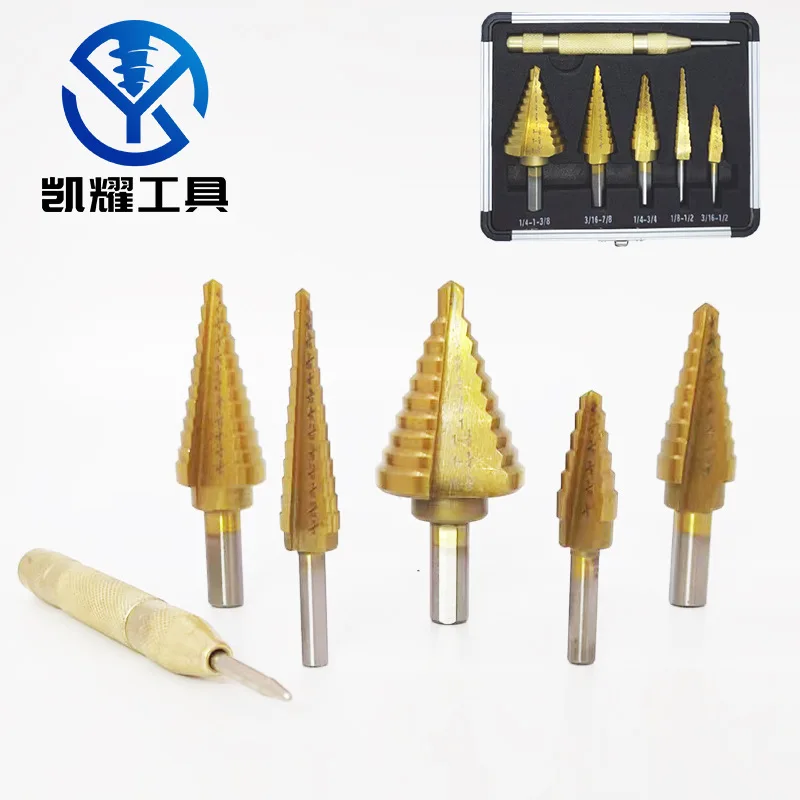 Titanium Plated Step Drill Pagoda Drill Aluminum Box Set Of 6PCS high-speed Steel multi-function Hole Reamer