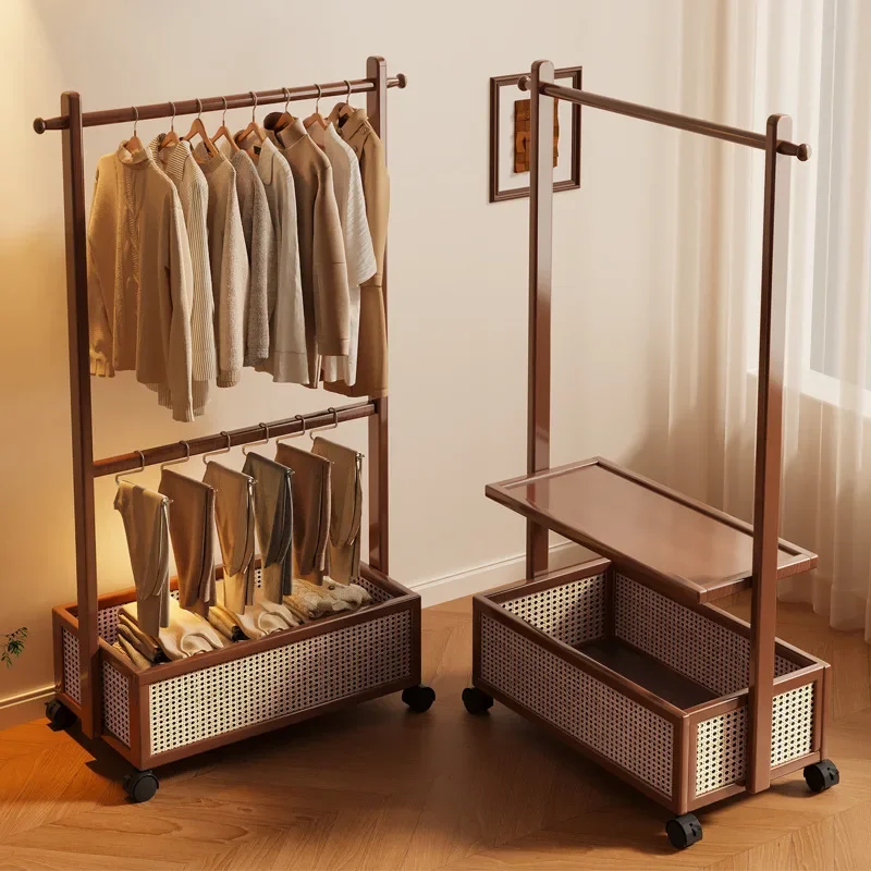 Movable Bedroom Laundry Hamper Coat Organizer Clothes Hanger Stand Clothes Rack Portable Standing Clothes Rack Coat Rack