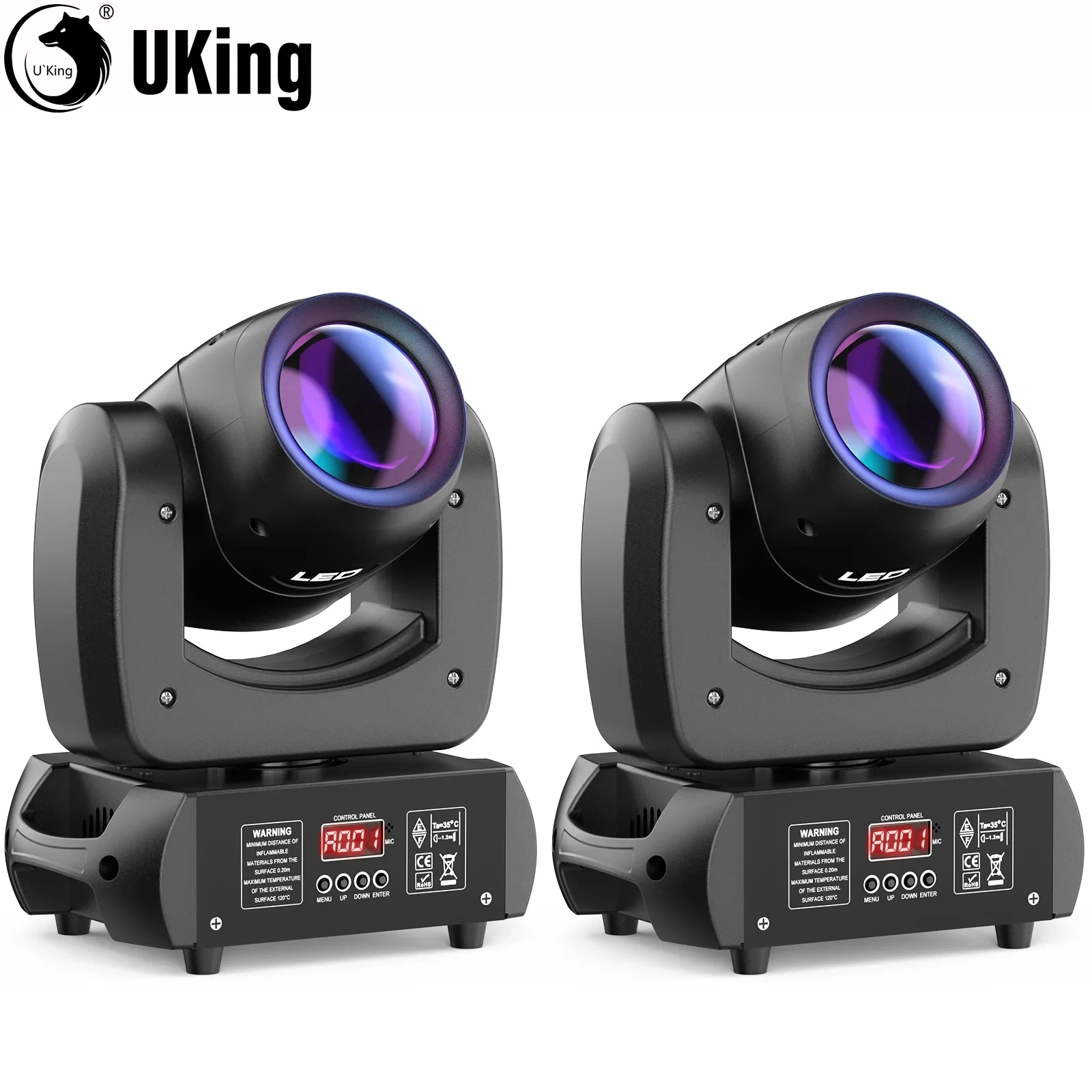 U'King 2Pcs 80W LED Beam Gobo Moving Head Stage Light 18Prism Dazzling Effect DMX DJ Lights For Club KTV Disco DJ Party Lighting