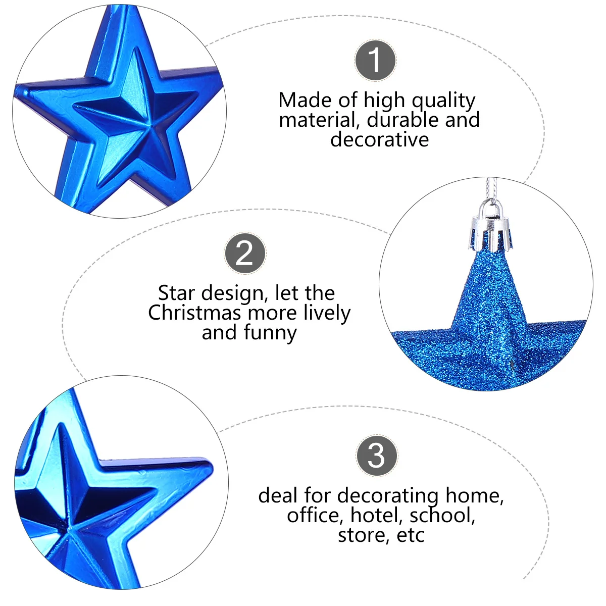 

18Pcs Plastic Star Decor Christmas Hanging Ornament Five Pointed Design for Holiday Party Home Office School Store Decor