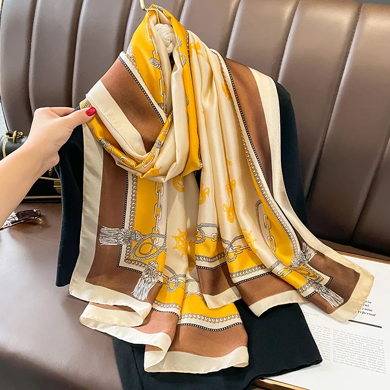 

New Style The Four Seasons Shawls 2023 Luxury Sunscreen Bandanna Popular Design Square Scarves Women Beach 180X90CM Silk Scarf