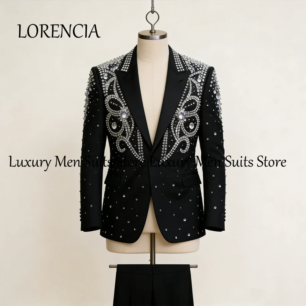 

Exquisite Jewelry Men Suits 2 Pieces Crystal Tuxedos Set Wedding Party Groom Outfits Customized Blazer Pants disfraz de hombre