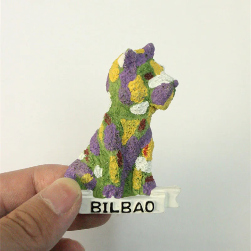 Imán magnético para nevera con forma de cachorro, mosaico vasco, recuerdo de viaje, artesanía magnética 3D de Bilbao, España