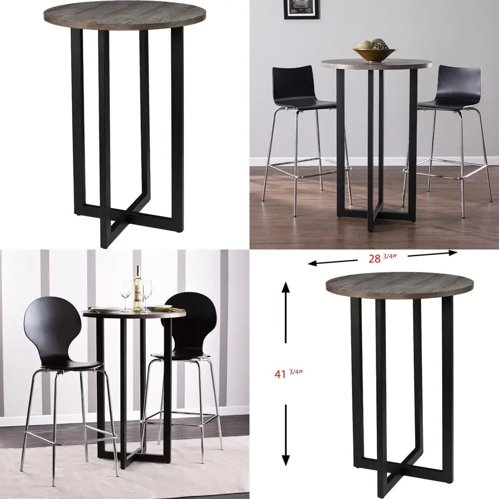 42 비스트로 바 테이블(탄화된 참나무 상판 및 검정색 금속 프레임 포함), 손님 4명 수용 가능