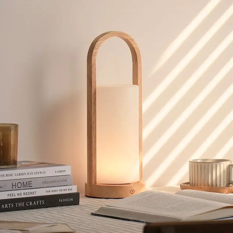 Wooden cream wind bedside lamp with a high-end feel Nordic simple and romantic charging handheld sleep night light