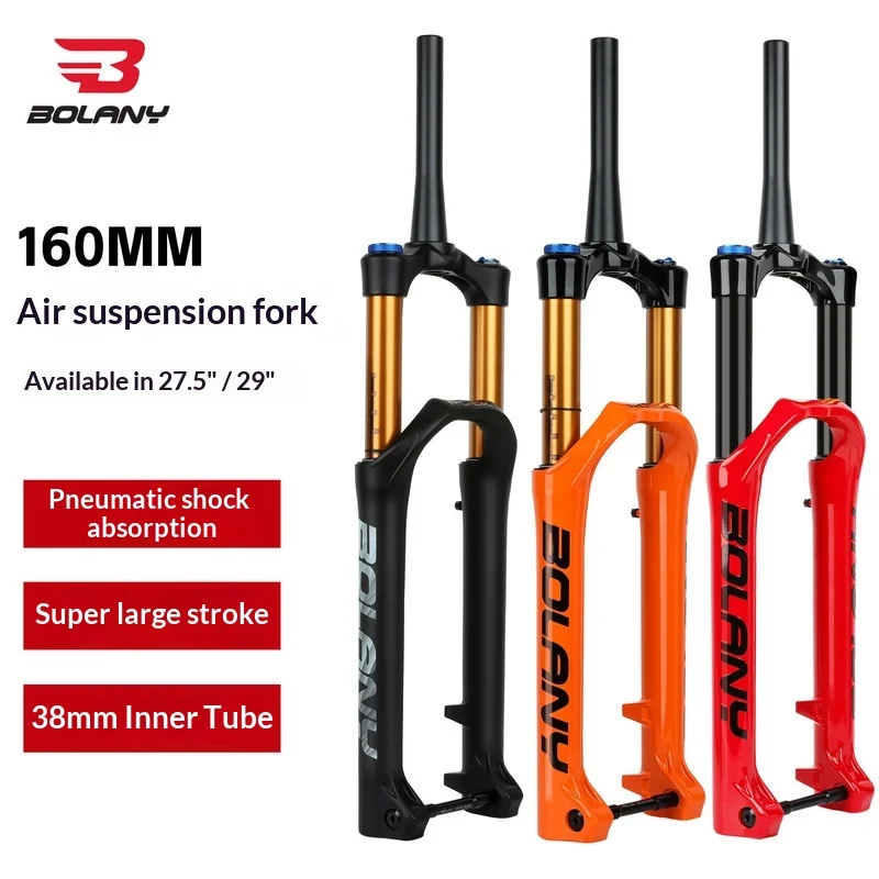 Bolany Mountain Bike Air Suspension Fork 38mm Inner Tube 160mm Travel Boost Thru Axle Damping 275 29 Inch Trail Mountain Biking
