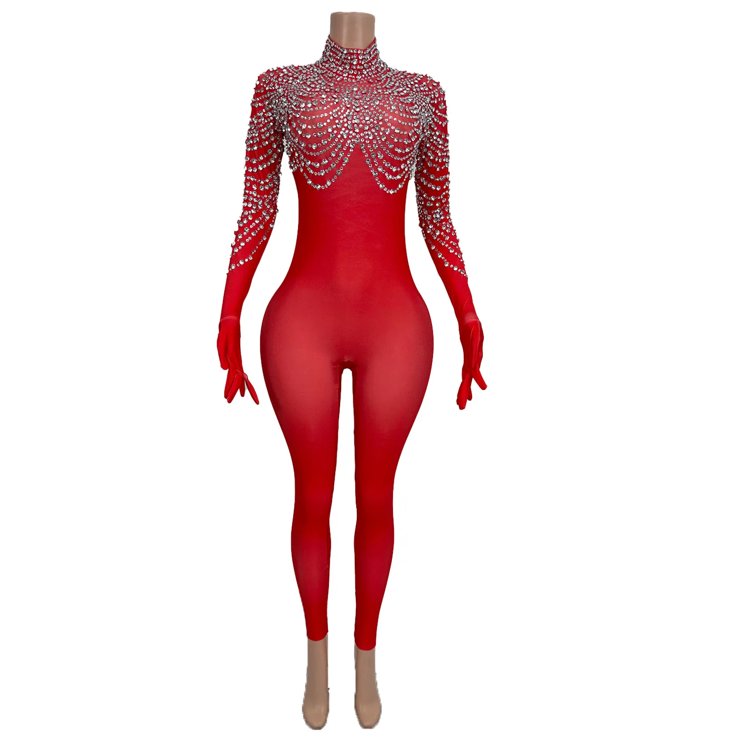 Sexy Performance Bodysuit Fashion Diamond Jumpsuit Female Singer Rompers Stage Wear Birthday Party Prom Stretch Outfit Pijian