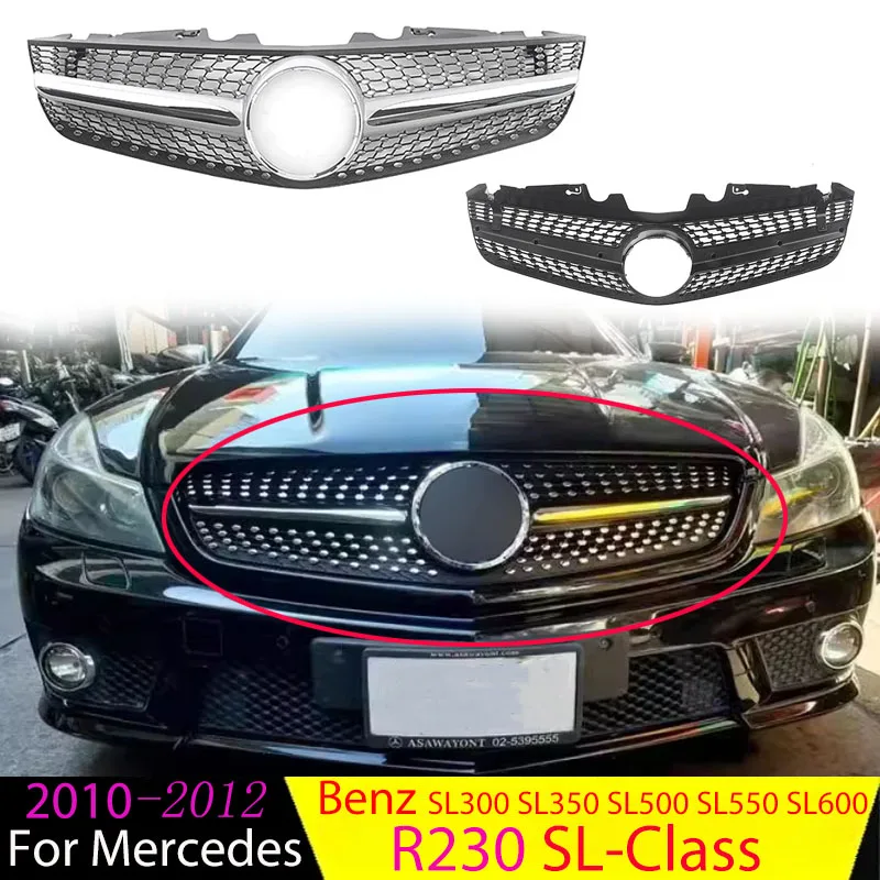 

For Mercedes Benz R230 SL Class SL300 SL350 SL500 SL550 SL600 2010-2012 Diamond Style Modification Front Grille Auto Parts Grill