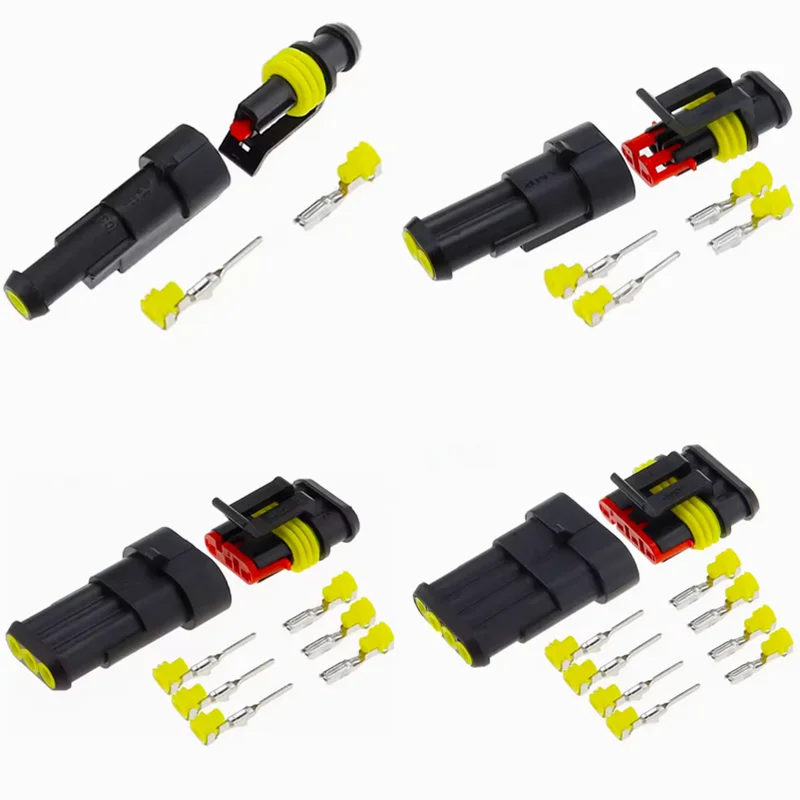5sets Kit 2 pin 1/2/3/4 pins Way AMP Super seal Waterproof Electrical Wire Connector Plug for car waterproof connector