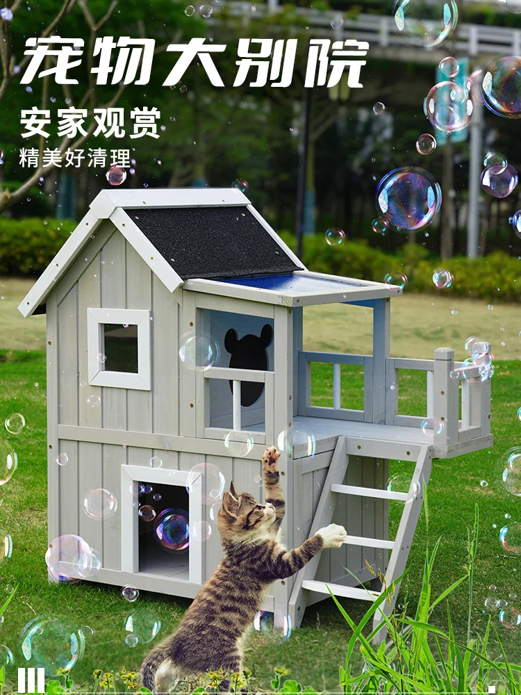 Cat Nest Four Seasons Universal  Cat House Villa Outdoor Double-decker Solid Wood Household Cat House  Cat Cage Wooden House