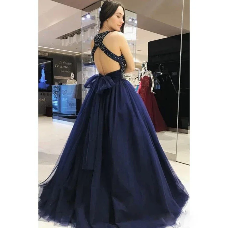 Vestido De baile De quinceañera, cuentas brillantes, cuello Halter, tul De 15 años, espalda abierta, dulce 16