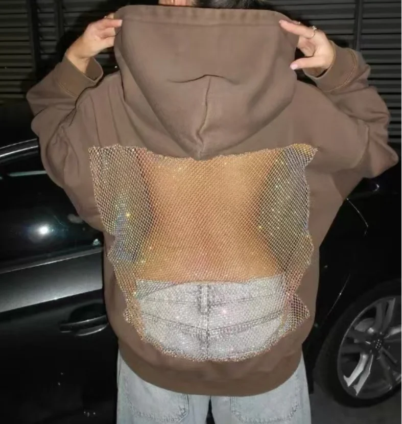 

Women's Hooded Casual Long Sleeve Pullover Top Female Daily Clothing New Fashion Style Sexy Hollow Out Mesh Sweatshirt for Women