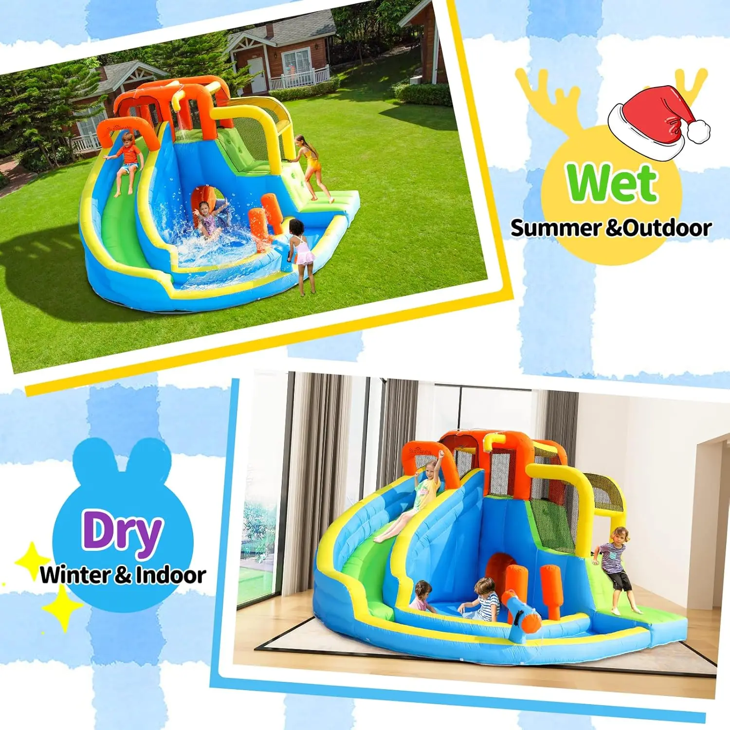Kids Inflatable Water Slide Bounce House with Splash Pool - Outdoor Backyard Bouncy Castle for Wet & Dry Fun, Water Park Party Toy view 3
