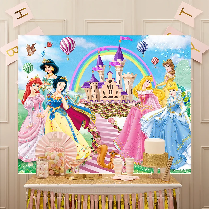 Party Decoration Dreaming Castle Baby Shower Background Happy Birthday Disney Princess Cinderella Aladdin Photo Backdrop Girls