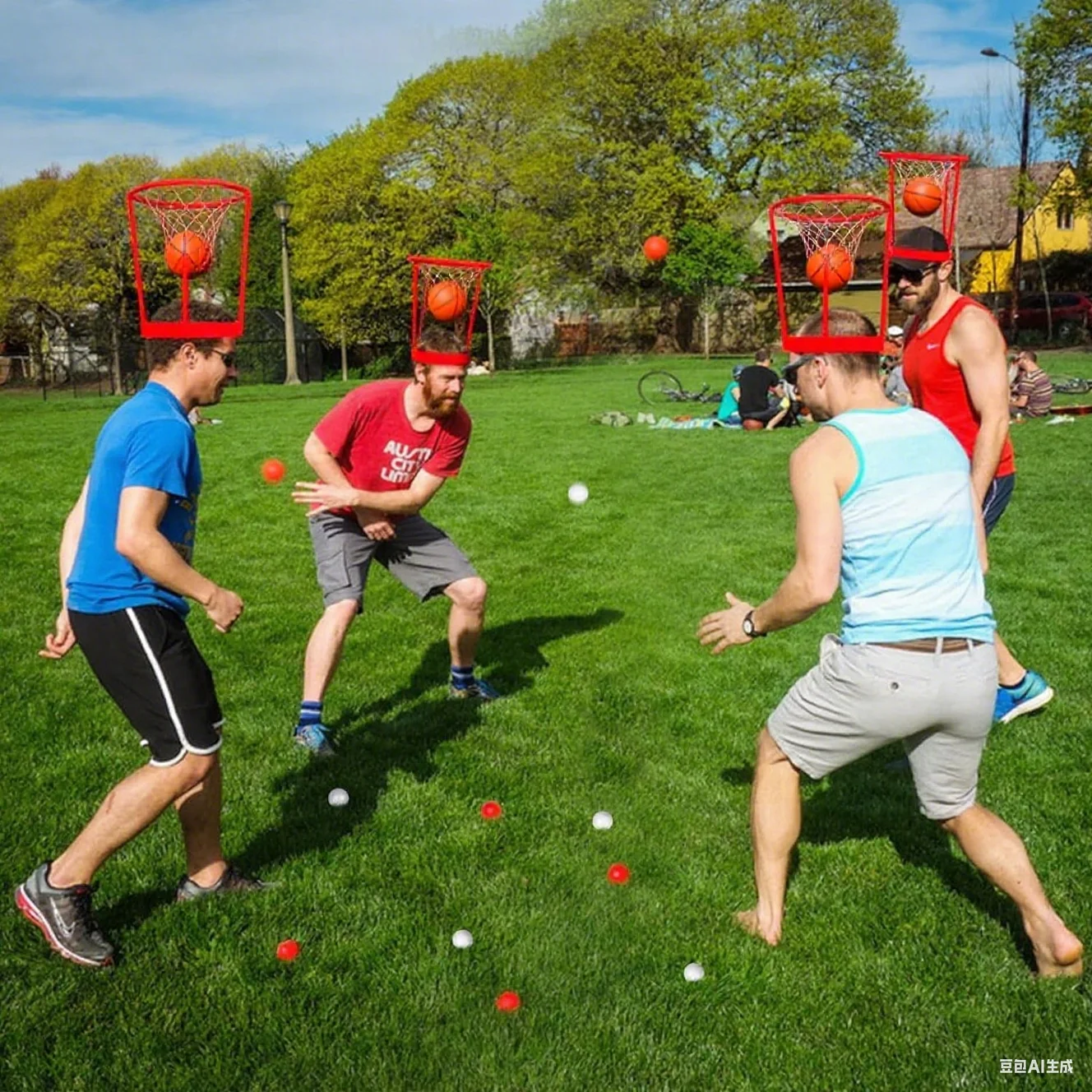 Criatividade cabeça hoop basquete festa jogo para crianças e adultos cesta ajustável net bandana com 20 bolas atividade ao ar livre diversão gif
