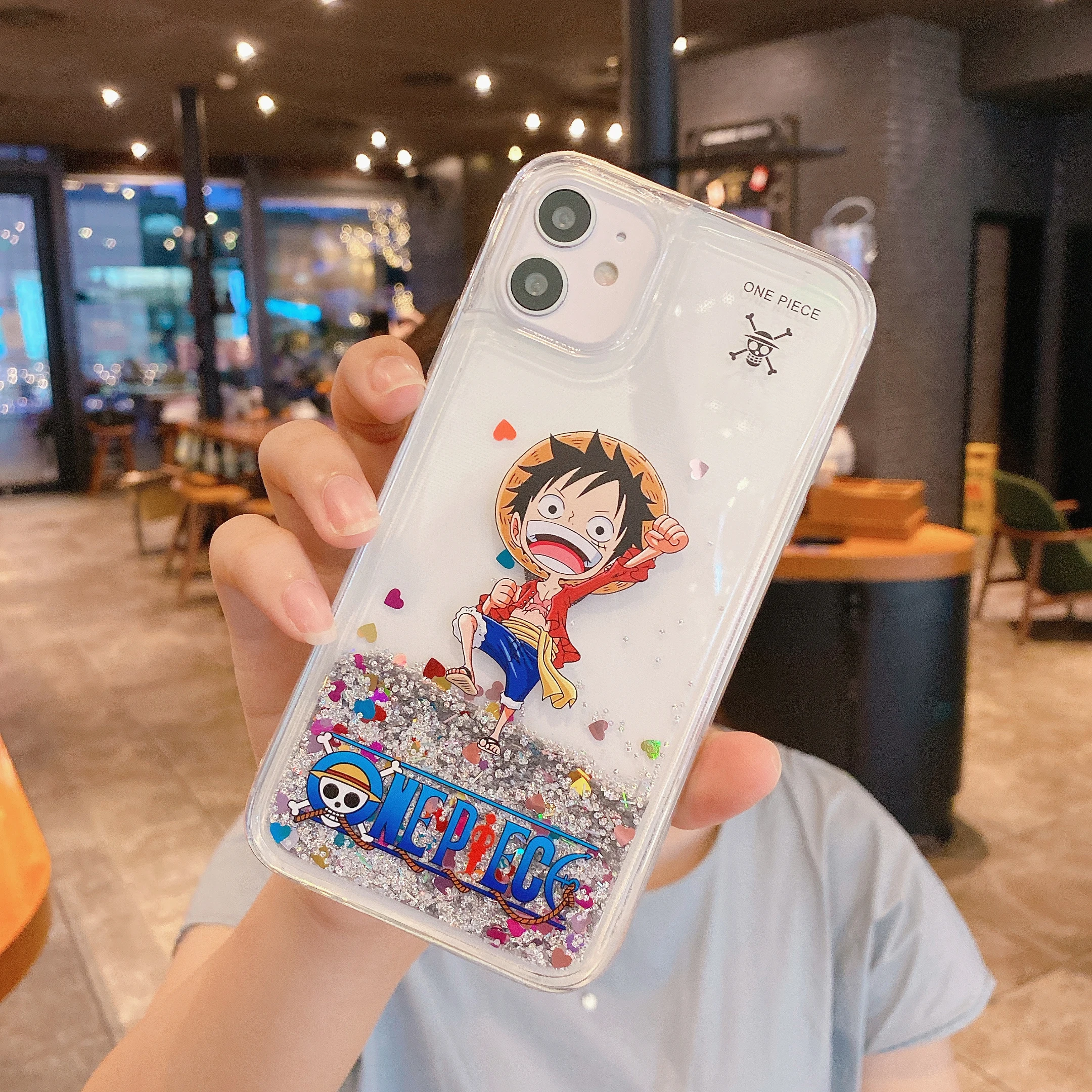 Cartoon Anime O-One Piece Luffy Chopper Quicksand Phone Case For iPhone 15 14 13 12 11 Pro Max Liquid Cartoon Shockproof Cover