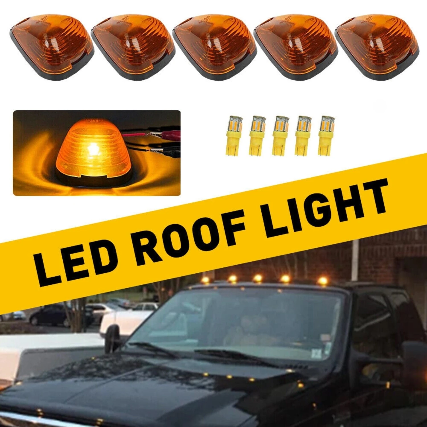 

5pcs LED Cab Marker Roof Light Amber Cover Amber Light For 1999-2016 Ford F250 F350 F450 Super Duty